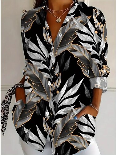  Per donna Camicia Blusa Grafico Quotidiano Elegante Retrò Vintage Manica Lunga Manica 3/4 Colletto a Camicia Top lunghi Quotidiano Ferie Uscire Bottoni Nero Rosso Marrone Verde Primavera Autunno