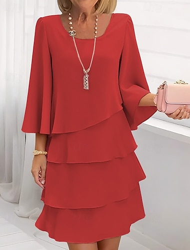 نسائي فستان قصير فستان من الشيفون فستان طبقات موضة الحديث الأماكن المفتوحة عطلة مناسب للخارج عادي سهل 3/4 الكم رقبة عالية مدورة وردي بلاشيهغ أحمر أزرق البحرية كاكي الربيع الخريف   نسائي فستان قصير فستان من الشيفون فستان طبقات موضة الحديث الأماكن المفتوحة عطلة مناسب للخارج عادي سهل 3/4 الكم رقبة عالية مدورة وردي بلاشيهغ أحمر أزرق البحرية كاكي الربيع الخريف