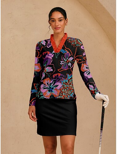  Mulheres Camisa polo de caminhada Vermelho Manga Longa Blusas Roupas femininas de golfe, roupas, roupas, roupas