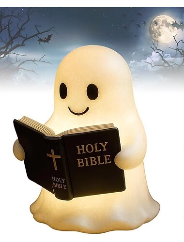  Lampe de table fantôme en résine 3D, figurine de lecture fantôme mignonne, veilleuse avec lumière LED chaude, décoration de chambre d'Halloween, lampe de table unique, cadeau pour fête, étagère de