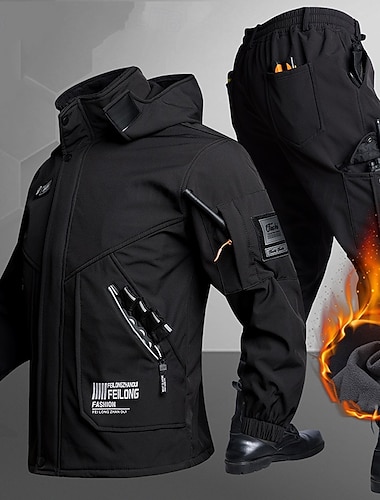  Herre Turjakke Fleece-jakke Vinterfrakk Pufferjakke Termisk sett Vinter utendørs Hold Varm Vindtett Topper Svart Grønn Grå