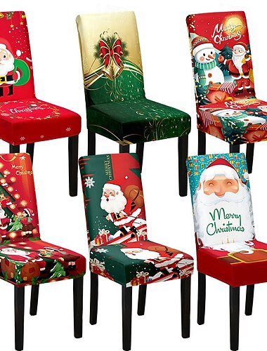  Fundas de Silla Navideñas de Impresión Digital Fundas de Respaldo Alto Elásticas para Sillas de Comedor Decoración de Vacaciones de Estilo Europeo Funda de Silla Navideña Elástica Festiva para el