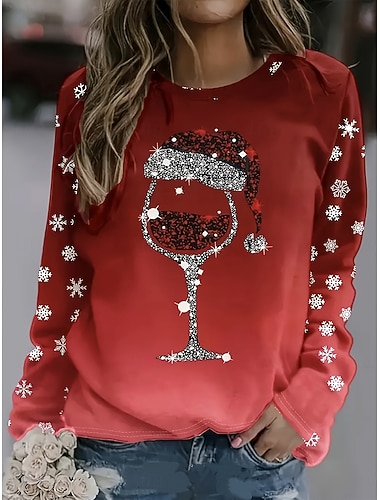 Damen Pullover Grafik Schneeflocke Hässliche Weihnachten Vintage Klassisch Lässig Langarm Rundhalsausschnitt Rundhals Normale Oberteile Ferien Druck Wein Blau Purpur Grün Herbst Winter   Damen Pullover Grafik Schneeflocke Hässliche Weihnachten Vintage Klassisch Lässig Langarm Rundhalsausschnitt Rundhals Normale Oberteile Ferien Druck Wein Blau Purpur Grün Herbst Winter