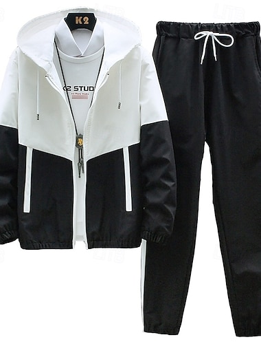  Męskie Dres 2-częściowy Bluza z kapturem Lounge Komplety dresowe Zapiąć na zamek błyskawiczny Kolorowy blok Zestawy odzież Wiosna Jesień Czarny Niebieski Siłownia Trening Bieganie Wysoka talia Lekki