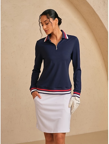  polo da donna blu navy a maniche lunghe top abbigliamento femminile outfit indossare abbigliamento