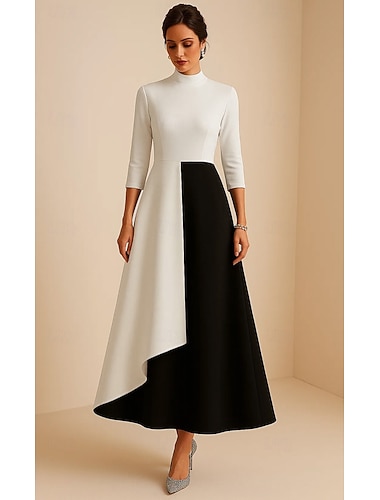  A-linje Telång Kvälls klänningar Elegant glittrande Kändis Stil 3/4 ärm Hög hals Formell Bröllop Stretch crepe med Paljett Applikationsbroderi