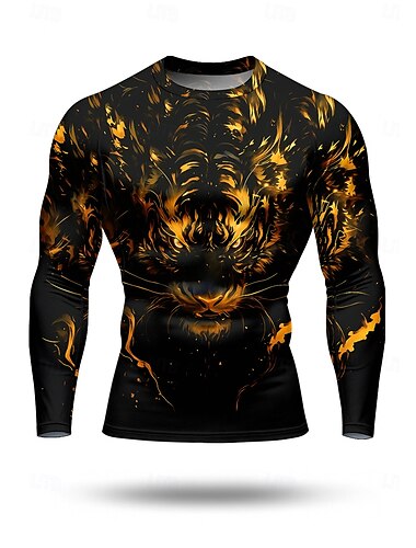  Homme Tigre À Motif Animal T-shirt de compression T-shirt de course Printemps Automne Impression 3D manche longue Séchage Rapide Compression Power Flex Évacuation de l'Humidité Respirant Entraînement