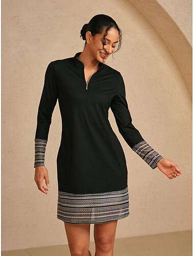  Femmes Robe de golf Noir manche longue Robe Vêtements de golf pour femmes, tenues, vêtements