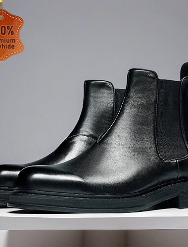  Botines Chelsea negros clásicos sin cordones para hombre, ideales para negocios, fiestas y ocasiones formales.