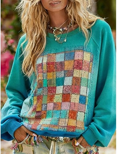 Damen Pullover Sweatshirts Karomuster Mode Streetwear Klassisch Langarm Rundhals Normale Oberteile Alltagskleidung Lässig Druck Rosa Grün Frühling Herbst