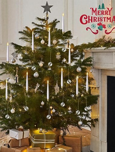  Paquete de 12 velas LED parpadeantes sin llama con control remoto y ganchos para bolas de cristal. Velas cónicas sin llama a batería, ideales para decoraciones de Navidad, San Valentín y bodas.