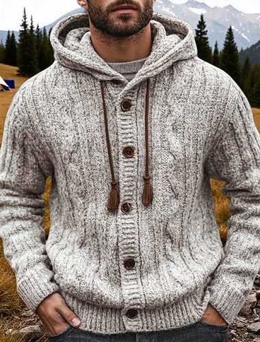 Homens Suéter Sueter Cardigan Estriado Cabo Tricotar Tops regulares Tricotado Tecido Com Capuz Férias Moda Casual Roupa Diária Roupa Outono Primavera & Outono Cinzento M L XL   Homens Suéter Sueter Cardigan Estriado Cabo Tricotar Tops regulares Tricotado Tecido Com Capuz Férias Moda Casual Roupa Diária Roupa Outono Primavera & Outono Cinzento M L XL