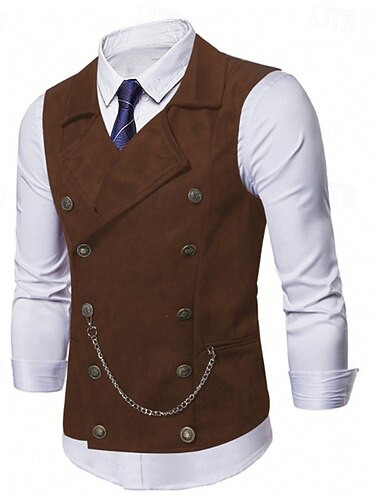  Herren Weste aus Wildlederimitat Weste Gilet Urlaub Party Geschäft Mode Lässig Frühling Herbst Tasche Knöpfe Polyester Bequem Einfach Doppelreihig Revers Normale Passform Schwarz Marineblau Kaffee