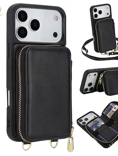  puhelin Etui Käyttötarkoitus iPhone 17 Pro Max 17 Air 16 15 14 Pro Max Plus 13 Pro Max Takakuori Vetoketju Lanyardin kanssa rannehihnalla Retro TPU PU-nahka