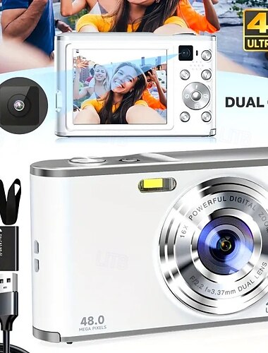  מצלמת סלפי דיגיטלית HD 4K עם עדשה כפולה ניידת לצילום וצילום וידאו ביתיים לנסיעות יופי מיניאטורי