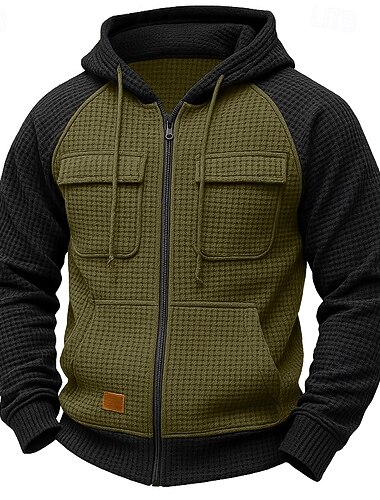  Per uomo Felpa con cappuccio Felpa con cappuccio a zip intera Felpa con cappuccio a nido d'ape Felpa con cappuccio tattica Rosa Vino Verde militare Cachi Con Cappuccio Semplice Cerniera Blocco di