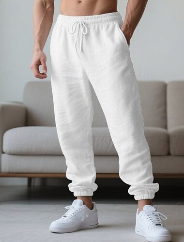  Férfi Vászon nadrág Nadrág Nyári nadrág Strand nadrág Zsinór Zseb Rugalmas derék Sima Mokaszinok Légáteresztő Vakáció Napi Szabadság Hawaii Boho Fekete Fehér