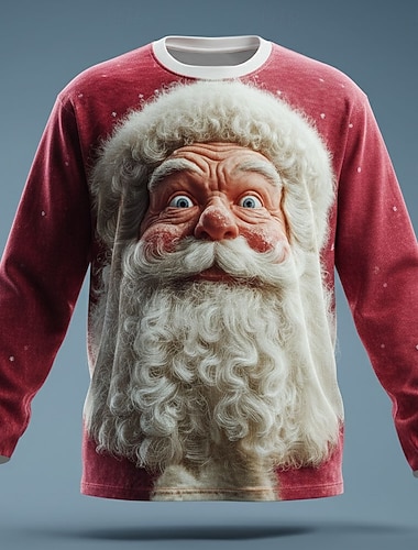 Noël Homme Père Noël 3D Drôle T-shirt manche longue T-shirt Impression 3D Col ras du cou Chemise Mode Basique 3D Rue Occasionnel Quotidien Rouge 3 Blanche Rouge Été Printemps Vêtement Tenue S M L XL