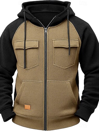  Pánské Kapuce Mikina s kapucí na zip Vaflové mikiny s kapucí Taktická mikina s kapucí Taktická Armádní zelená Námořnická modř Hnědá Khaki Šedá Kapuce Bez vzoru Zip Sporty a outdoor Ležérní Denní Šik