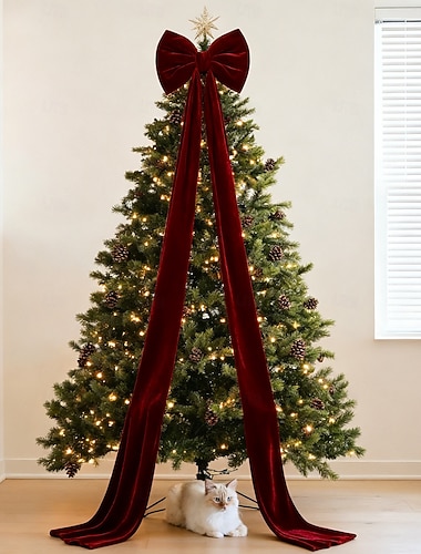  Extra stora sammetsrosetter julgranstoppare vinröd juldekoration hängande julgransprydnad, festlig rosett för hemfestdekor