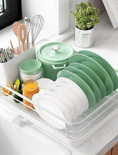  מתקן לייבוש כלים לדלפק המטבח, כיור נירוסטה לארגון ואחסון חיוני עם מחזיק סכו"ם, עיצוב הבית והדירה