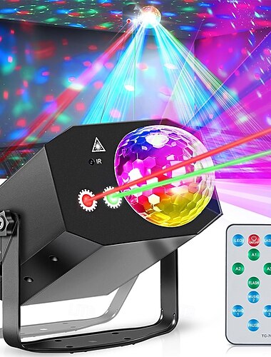  Luzes de festa a laser para DJ, luz de discoteca com luz estroboscópica RGB, show de música, som ativado/controle remoto para festas de DJ, palco, karaokê, clube, casa, aniversário