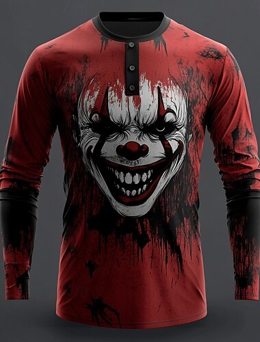  Ανδρικά Halloween Κλόουν Πουκάμισο Henley Μακρυμάνικο Μοντέρνα χαριτωμένο στυλ Καθημερινά Causal Αργίες Εξόδου Φθινόπωρο Χειμώνας Άνοιξη & Χειμώνας Κόκκινο Henley Collar Χένλι Μπλουζάκι Henley