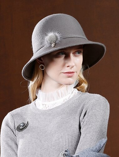  hoeden 100% wol emmerhoed fedora hoed verjaardag theekransje elegant brits met pure kleur pompon hoofddeksel hoofddeksels