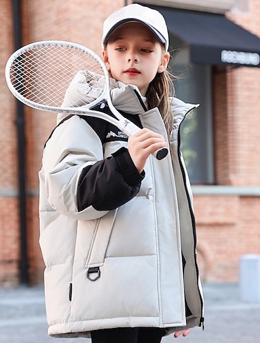  Barn Flickor Dunjacka Friluftsjacka Pufferjacka Färgblock Mode Håller värmen Vindtät Utomhus Täcka Ytterkläder 4-12 år Höst Rodnande Rosa Beige