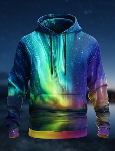  Homme Illusion d'optique Aurore Sweat à capuche Sweatshirt Mode Frais 3D manche longue Col ras du cou Maison Soirée Vêtements de rue Violet Violet 2 Cordon de serrage Automne Hiver Designer S M L XL