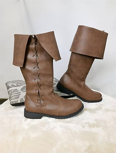  Mittelalterlich Renaissance Schuhe Kniehohe Stiefel Flache Jazzstiefel Pirat Wikinger Kreuzritter Kostüm Herren Unisex Keltisch Seeräuber Halloween Maskerade Leistung Party & Abend LARP Erwachsene