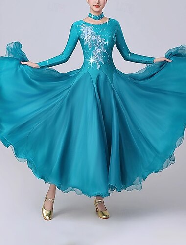  Ballroom dance kleid kristalle/strass frauen leistung party langarm moderne walzer tanz kostüme