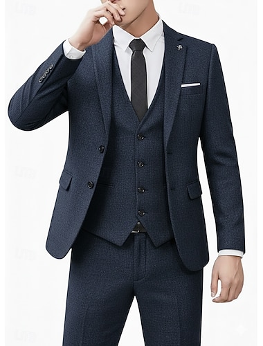  Masculino Tweed Suits Casual O negócio Preto Vinho Outono & inverno Terno Lapela Chanfrada Diário Formal Cor Sólida Moderno Conjunto de 3 peças Comum 2 Botões