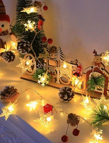  Lumini de Crăciun cu ghirlandă din fulgi de zăpadă și conuri de pin ghirlandă roșie cu ace de pin lumini de poveste 2m 20LEDs cu baterie pentru petrecerea de Crăciun decorare grădină balcon terasă