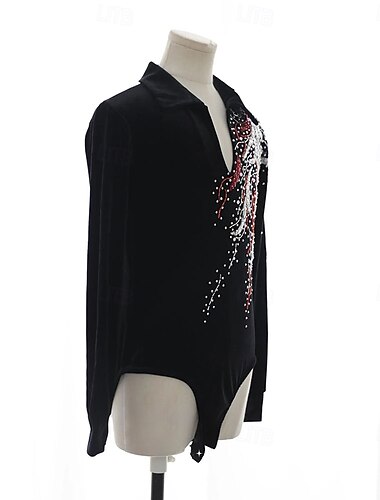  Kunstschaatstopje Voor heren Jongens Schaatsen Tops Zwart Lapwerk Spandex Hoge Elasticiteit Opleiding Wedstrijd Kunstschaatskleding Klassiek Kristal / Bergkristal Lange mouw Schaatsen Kunstschaatsen