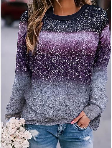  Women's Pullover Sweatshirt Hoodies Graphic Geometric Fashion Casual Long Sleeve Crew Neck Round Neck Regular Tops Street Dailywear Print Purple Fall Winter