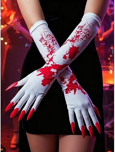  Dámské krvavé halloweenské rukavice s dlouhými červenými drápy – strašidelné doplňky ke kostýmům na párty, upírům a zombie