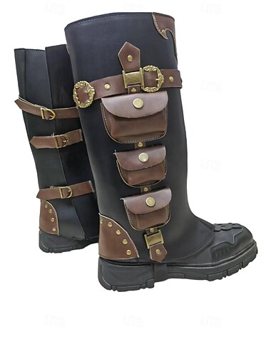  عتيق / معتق العصور الوسطى عصر النهضة أغطية التمهيد قرصان الفايكينج الصليبي الجان ملابس تنكرية رجالي قرصان ستيمبانك عيد الرعب مهرجان LARP للبالغين غطاء الحذاء