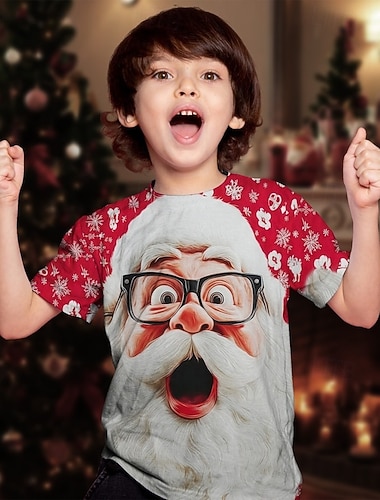 Karácsony Fiú 3D Mikulás Póló Rövid ujjú Nyár Tavasz Divat Alap Gyerekek 4-12 év Terített nyak Szabadtéri Hétköznapi Napi Normál   Karácsony Fiú 3D Mikulás Póló Rövid ujjú Nyár Tavasz Divat Alap Gyerekek 4-12 év Terített nyak Szabadtéri Hétköznapi Napi Normál