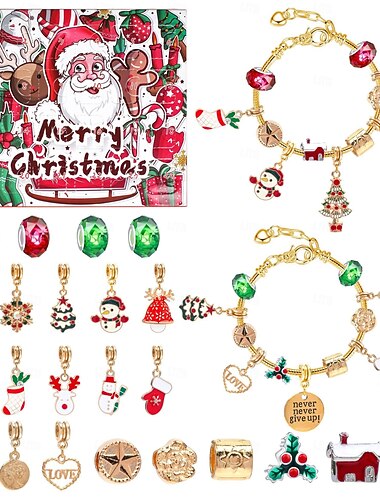  Jule Adventskalender Fyllstoffer Julegave Jenter Barn Tenåringer Kvinner 24 Dager Armbånd 2025 Jule Nedtellingskalender DIY Smykkelagesett Gave 22 Charm Perler 2 Armbånd