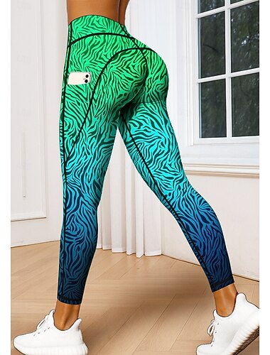  Mulheres leggings de pilates Calças de fitness Leggings de Ginástica Bolsos Imposto de selo Bolsos laterais Pilates Academia Treino de Ginástica Calças Meia-calça Leggings Cores Gradiente Estampa de