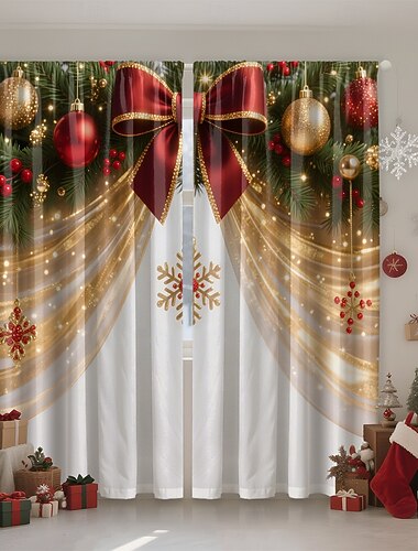  平織りナイロンデジタルプリントクリスマスカーテン、遮光窓用ドレープ、アメリカ風とヨーロッパ風のホリデーデコレーション