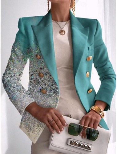  Dame Blazer Bekvem Pustende Lomme Knapper Trykt mønster Mote Fritid Sommerfugl Kontor Gate Avslappet Dagligdagstøy Dobbeltkneppet Normal Aftæpning Normal Langermet Yttertøy Svart Hvit Blå Sommer Vår