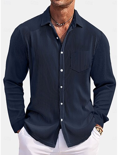  Herren Hemd Freizeithemd Cordhemd Knopfhemd Schwarz Weiß Rote Marineblau Blau Langarm Einfach Umlegekragen Outdoor Büro / Karriere Tasche Bekleidung Mode Lässig