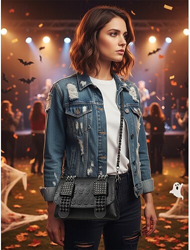  Dames Halloween Gothic Skull Rivet Schoudertas Crossbody Tas, Punk Rock Messenger Bag voor Feesten en Avondjes Uit