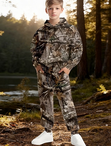  Para Meninos 3D Árvore Conjunto de moletom e moletom Roupa Esportiva Fatos de treino Manga Longa Primavera Outono Diário Básico Casual Infantil 4-12 anos Com Capuz Ao ar livre Férias Esportes Moderno