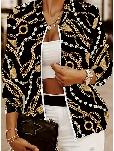  Per donna Giacca Casual Caldo Confortevole Cerniera Tasca Elegante Moda Quotidiano Semplice Con onde Vacanza Casuale Quotidiano Ferie Corto Regolare colletto da baseball Vestibilità regolare Manica