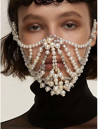  Mascarilla facial de cristal de perla de lujo para mujer, elegante accesorio de disfraz para bailes de máscaras y fiestas de Halloween.