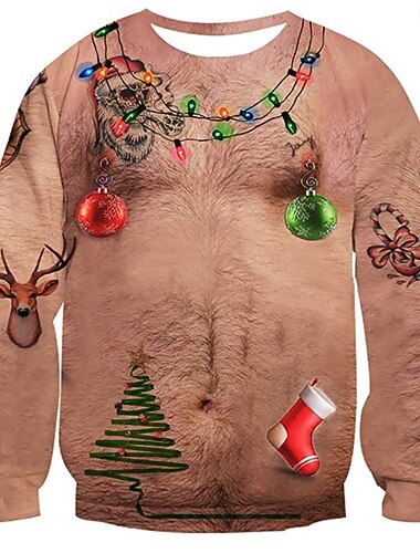  Pull de Noël moche Homme Cloche de Noël Lanternes Pull Tricots Col Rond Occasionnel Vacances Quotidien Festival Impression 3D Nouveauté Garder au chaud manche longue Printemps Automne Hiver Abricot