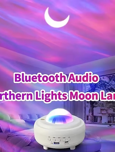  הקרנת חללית עב"ם מנורת שמי זרועי הכוכבים רמקול Bluetooth שן RGB LED זוהר ירח מנורת עיצוב חדר שינה צלחת מעופפת מנורת הקרנה